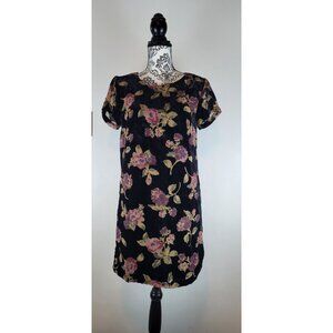 Massimo Fabbro Italy Dress 6 Shift Black Velvet Wine Green Floral Burnout Lined